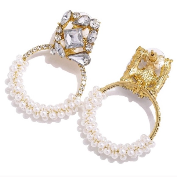 Zara Jewelry 235 Zara Rhinestone Gold Pearl Hoop Earrings Poshmark